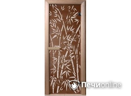 Дверь стеклянная Банный эксперт Бамбук и бабочки 6 мм 2 петли бронза коробка хвоя 190/70 в Челябинске